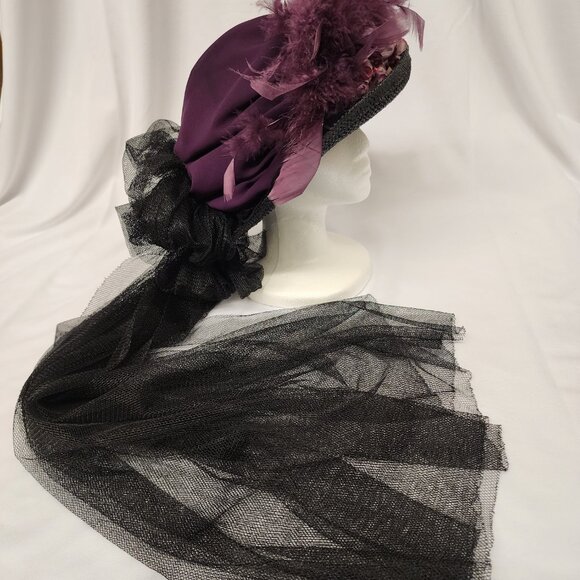 Victorian Walk in the Park Hat  Black w/Eggplant Creative Costuming Theater and Halloween Costume Rental and  main image 2